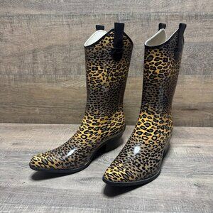 Corkys Western Leopard Print Rubber Rain Boots Women's Size 10